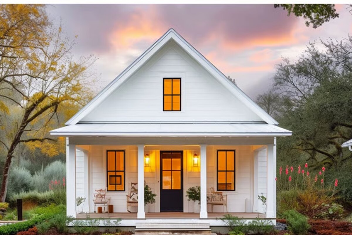 White two-bedroom vaulted cottage